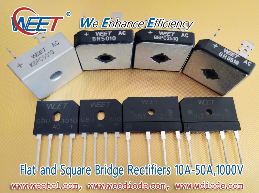 WEET High Current 35A to 50A High Voltage 1000V Plug and Lead Terminal GPP Bridge Rectifiers